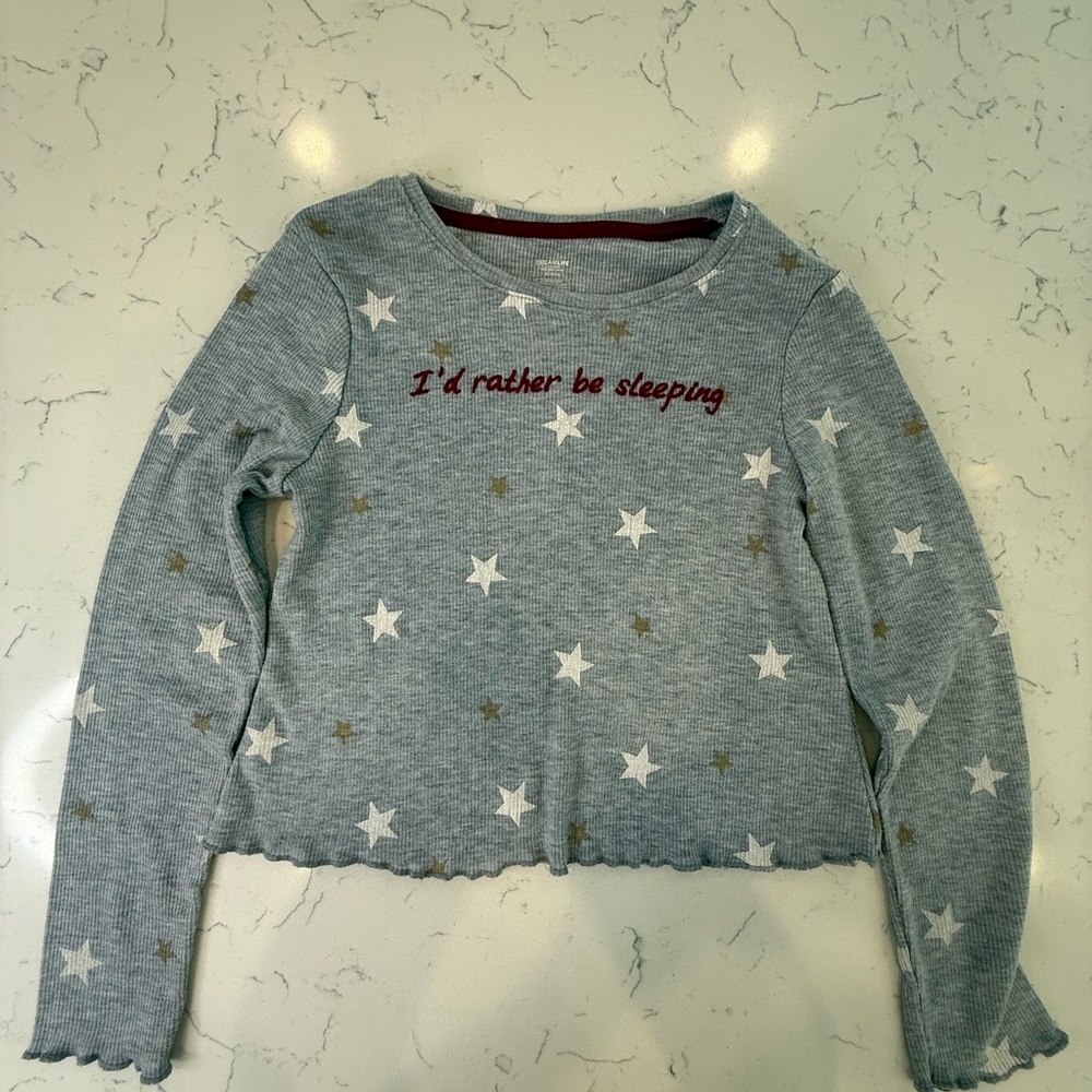 Gray Starry Pajama Top with Crew Neck